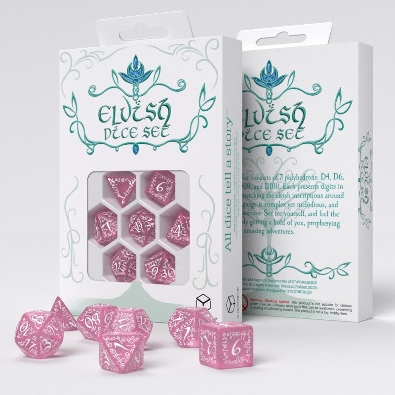 Set de zaruri Elvish Shimmering Pink & White