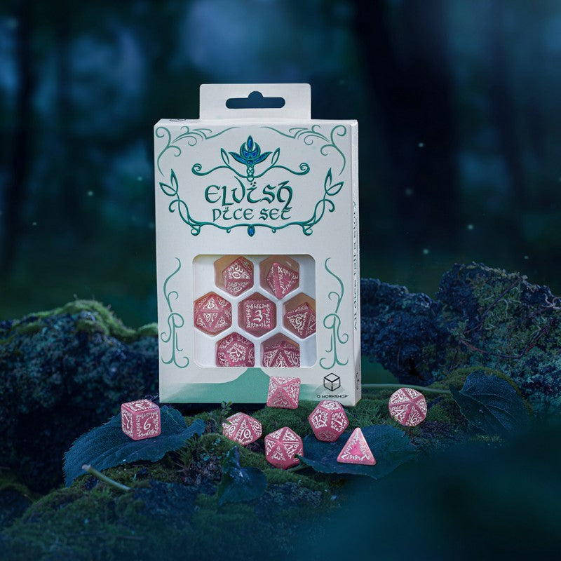 Set de zaruri Elvish Shimmering Pink & White