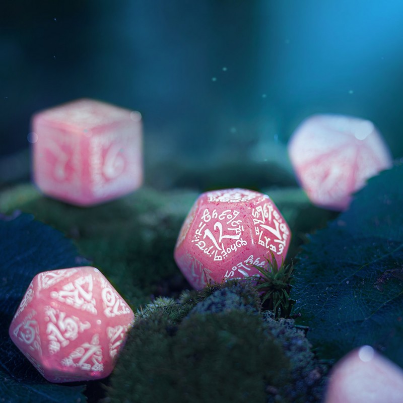 Set de zaruri Elvish Shimmering Pink & White