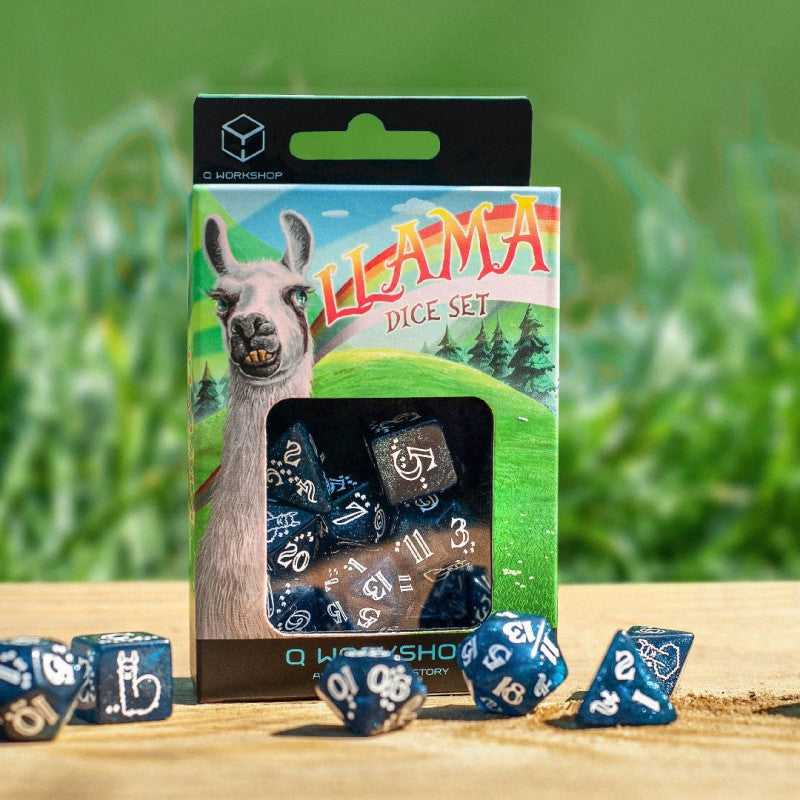 Set de zaruri Shimmering Llama (Glittering Dark Blue & White)